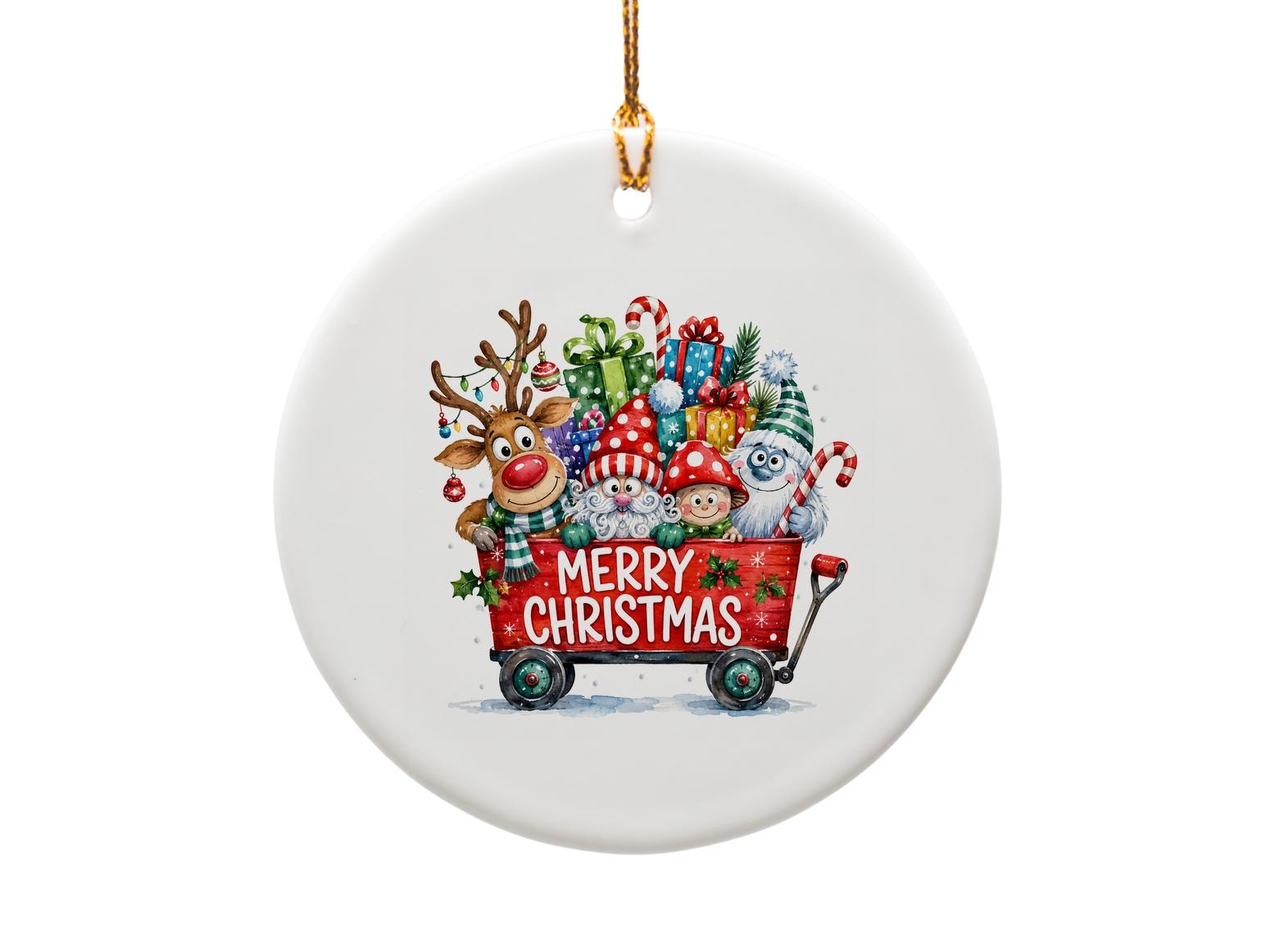 Merry Christmas Festive Ornament Holiday Decor Cute Reindeer Santa Elf Yeti Gift Wagon Christmas Tree Decoration O1544
