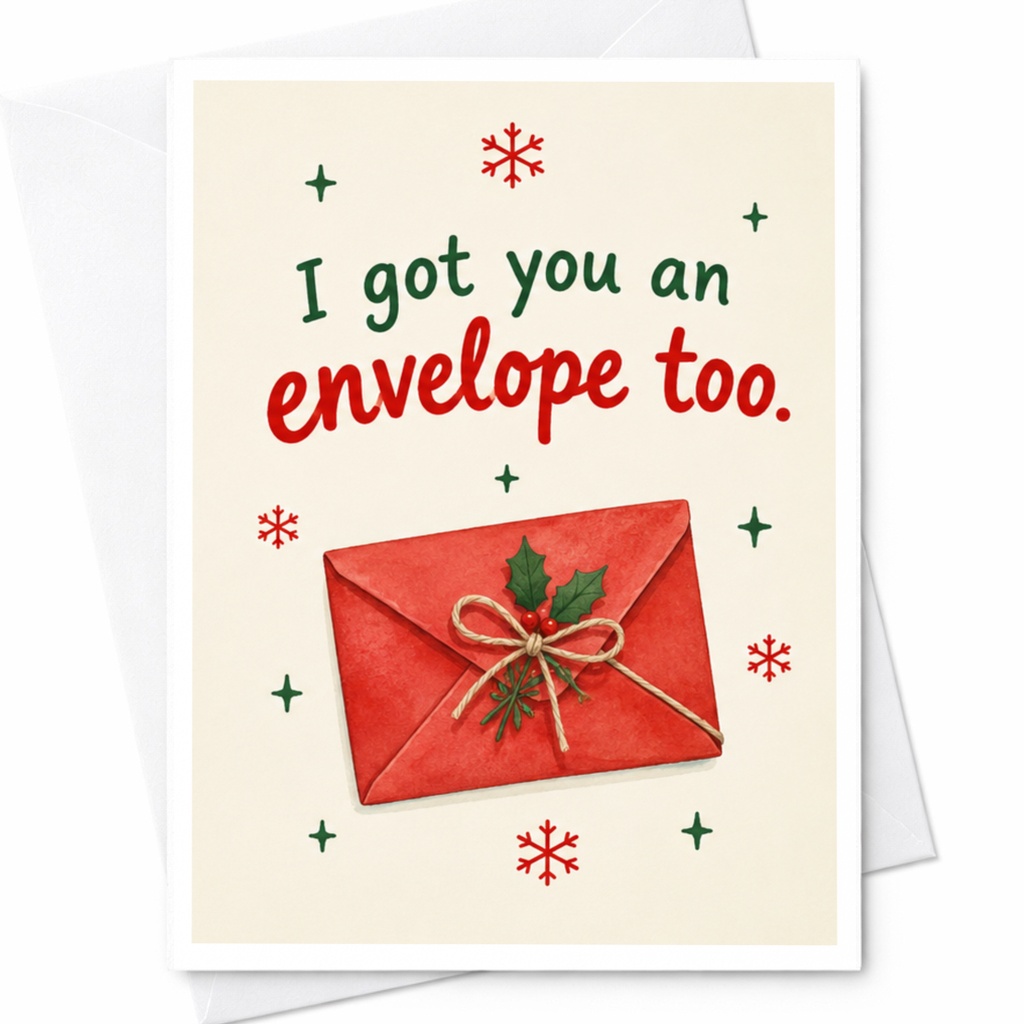 I Got You An Envelope Too Funny Christmas Card Red Envelope With Holly Holiday Greeting Card For Friend Cute Festive Card C6570