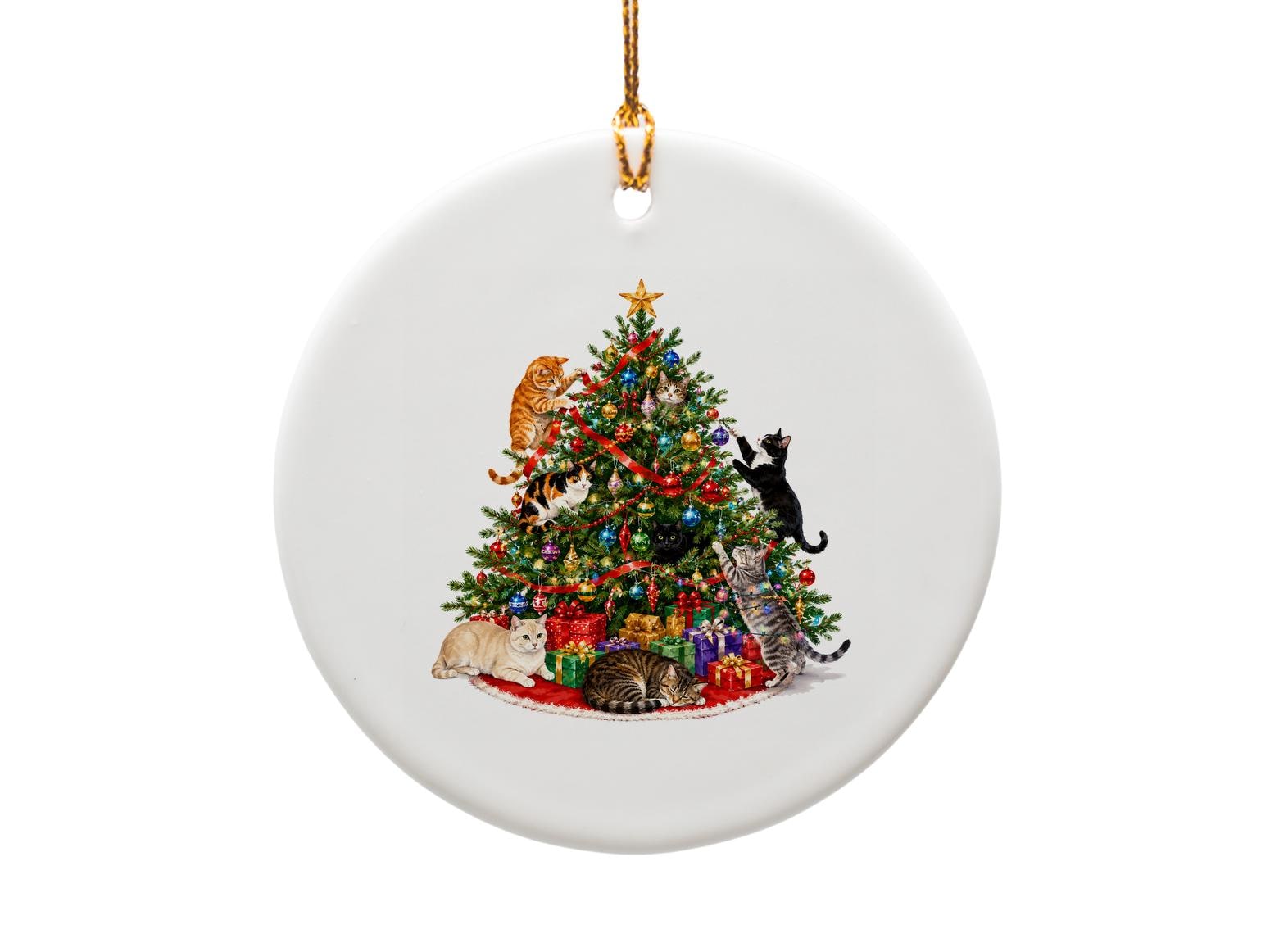 Cats And Christmas Tree Ornament Festive Holiday Decor Cat Lover Gift Cute Feline Christmas Decoration For Tree O1545