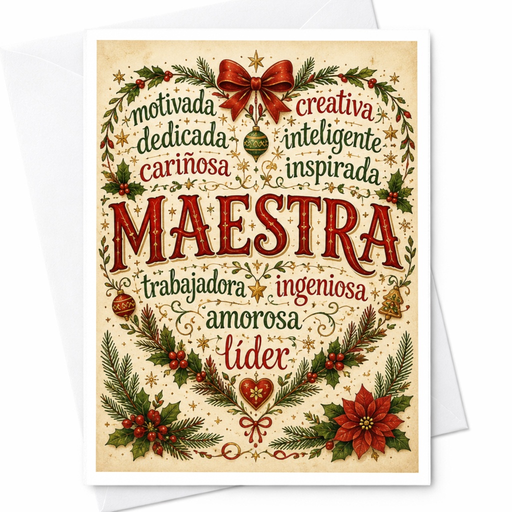 Maestra Festive Teacher Appreciation Card Motivada Dedicada Cariñosa Creativa Inteligente Inspirada Amorosa Líder C6578
