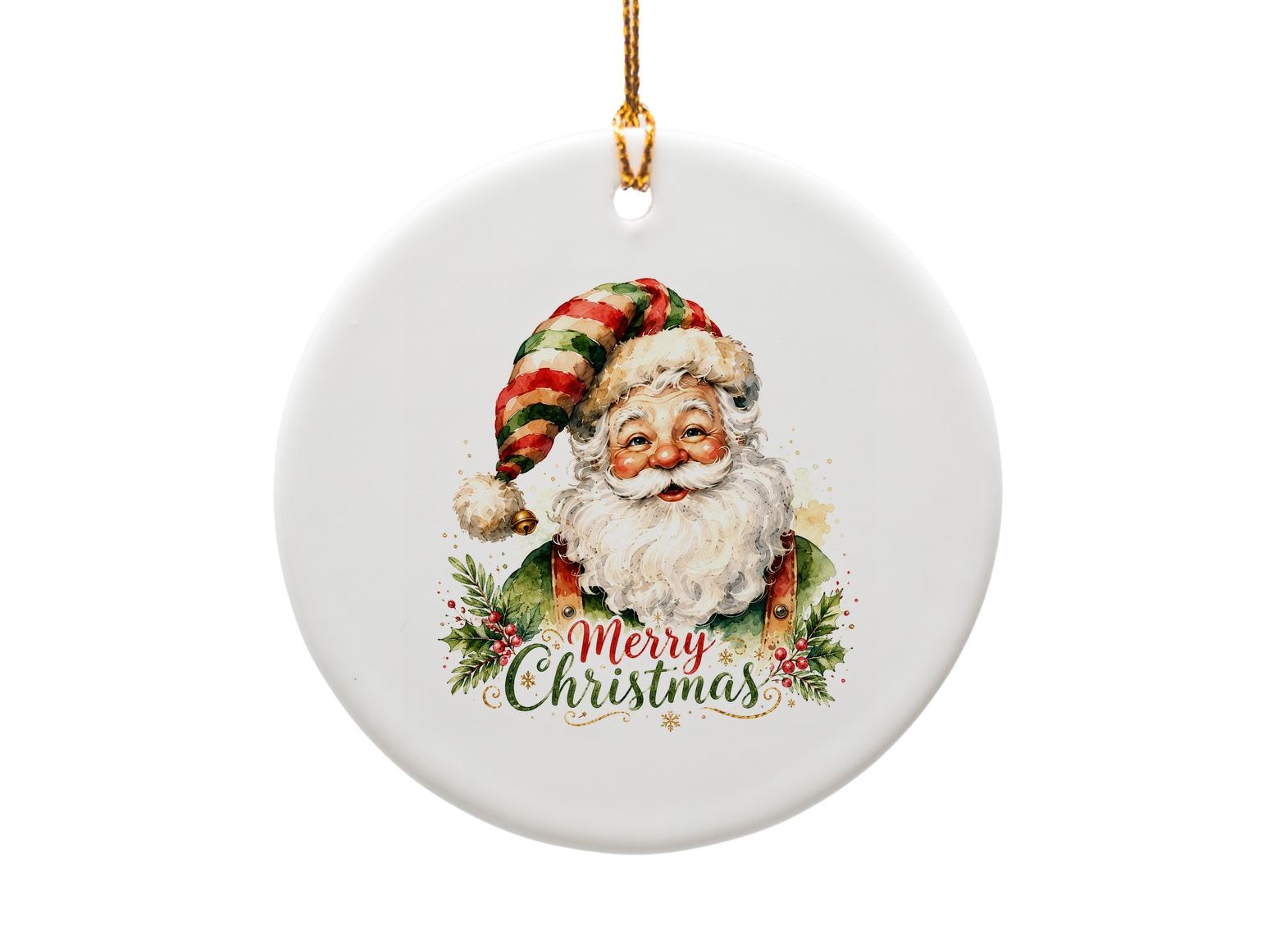 Merry Christmas Santa Claus Ornament Festive Holiday Decor Watercolor Style Christmas Tree Decoration Gift For Him Her O1550