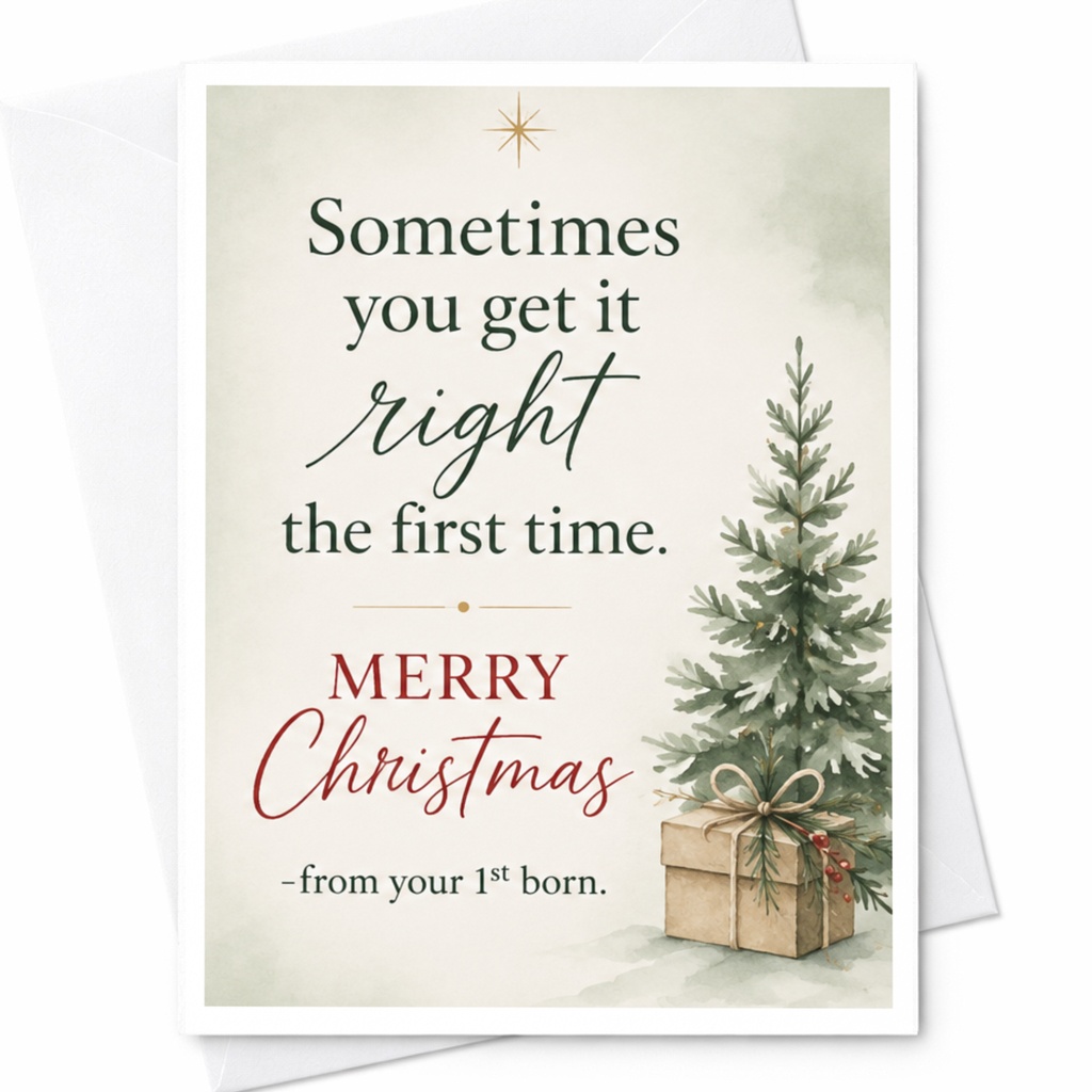 Sometimes You Get It Right The First Time Merry Christmas Card From Your 1st Born Funny Holiday Card For Parents Xmas C6580