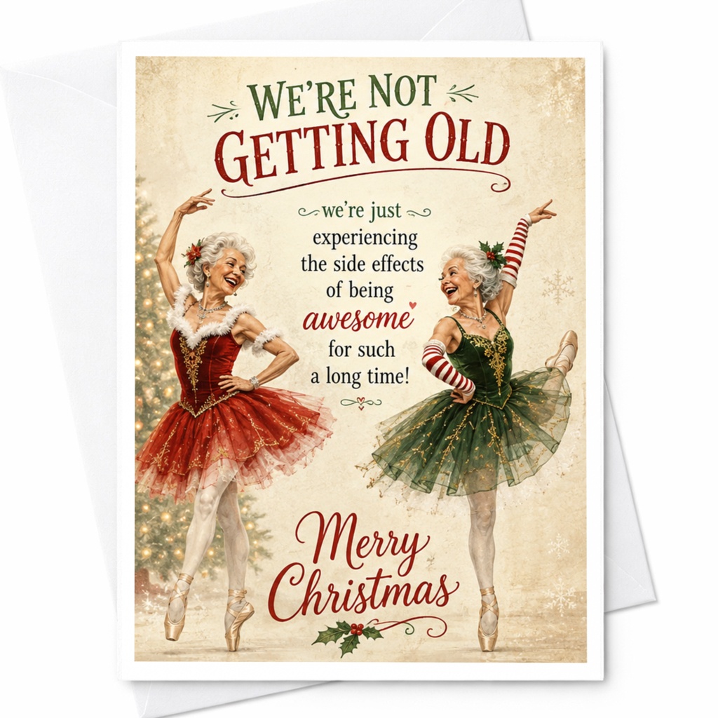 We're Not Getting Old Funny Christmas Card Dancing Elderly Women Festive Holiday Greeting Card For Friends Family C6583