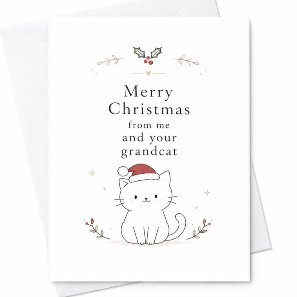 Merry Christmas From Me And Your Grandcat Cute Cat Christmas Card For Cat Lover Grandparent Holiday Greeting Card C6493