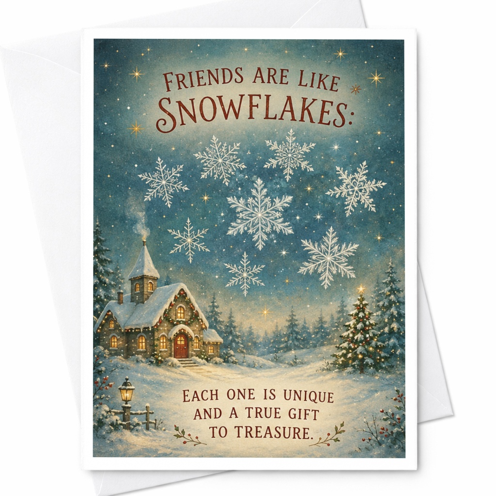 Friends Are Like Snowflakes Friendship Card Unique Gift To Treasure Winter Scene Christmas Card For Friend Holiday Greeting C6507