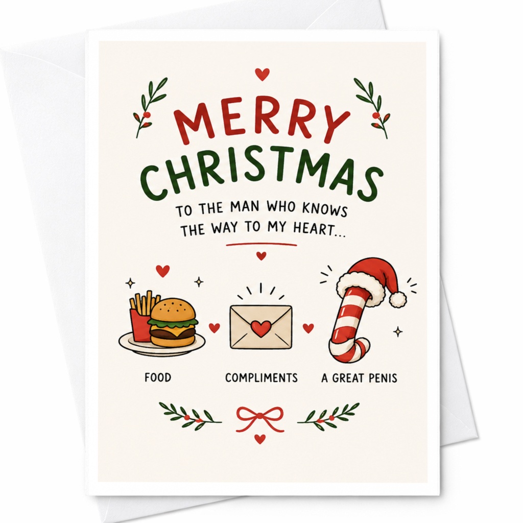 Merry Christmas To The Man Who Knows The Way To My Heart Funny Christmas Card For Him Holiday Card For Husband Boyfriend C6522