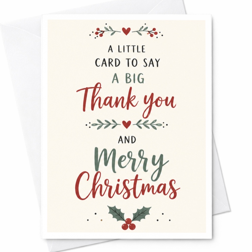 A Little Card To Say A Big Thank You And Merry Christmas Festive Holiday Card For Friends Family Cute Xmas Greeting Card C6592