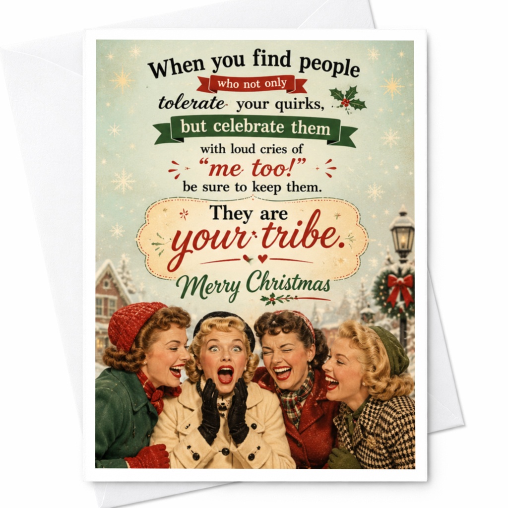 When You Find People Who Celebrate Your Quirks Christmas Card Your Tribe Merry Christmas Vintage Style Holiday Card C6524