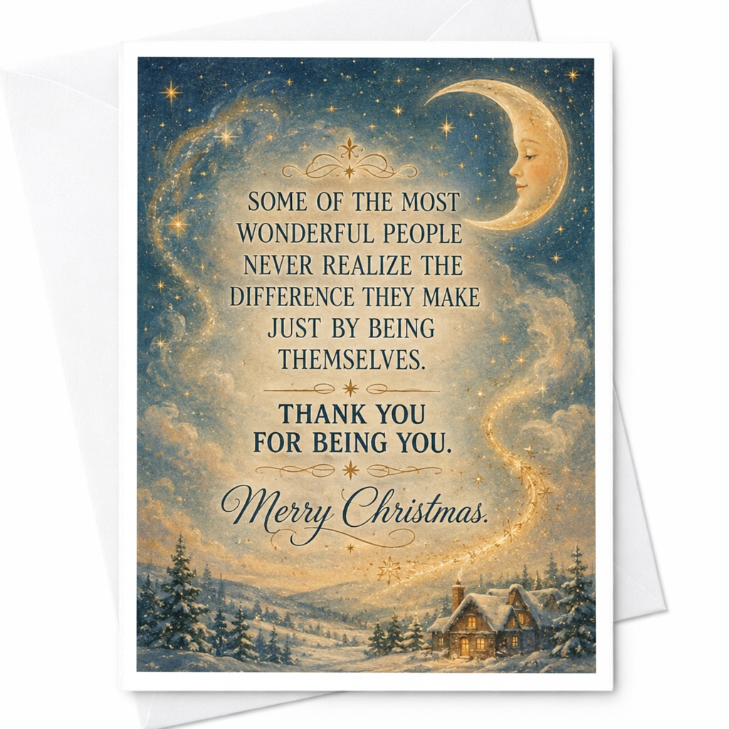 Some Of The Most Wonderful People Christmas Card Thank You For Being You Moonlit Winter Scene Holiday Greeting Card C6532