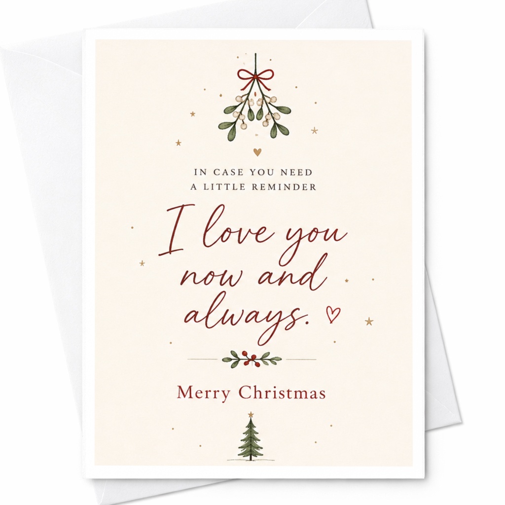In Case You Need A Little Reminder I Love You Now And Always Merry Christmas Card Romantic Holiday Greeting For Partner C6536