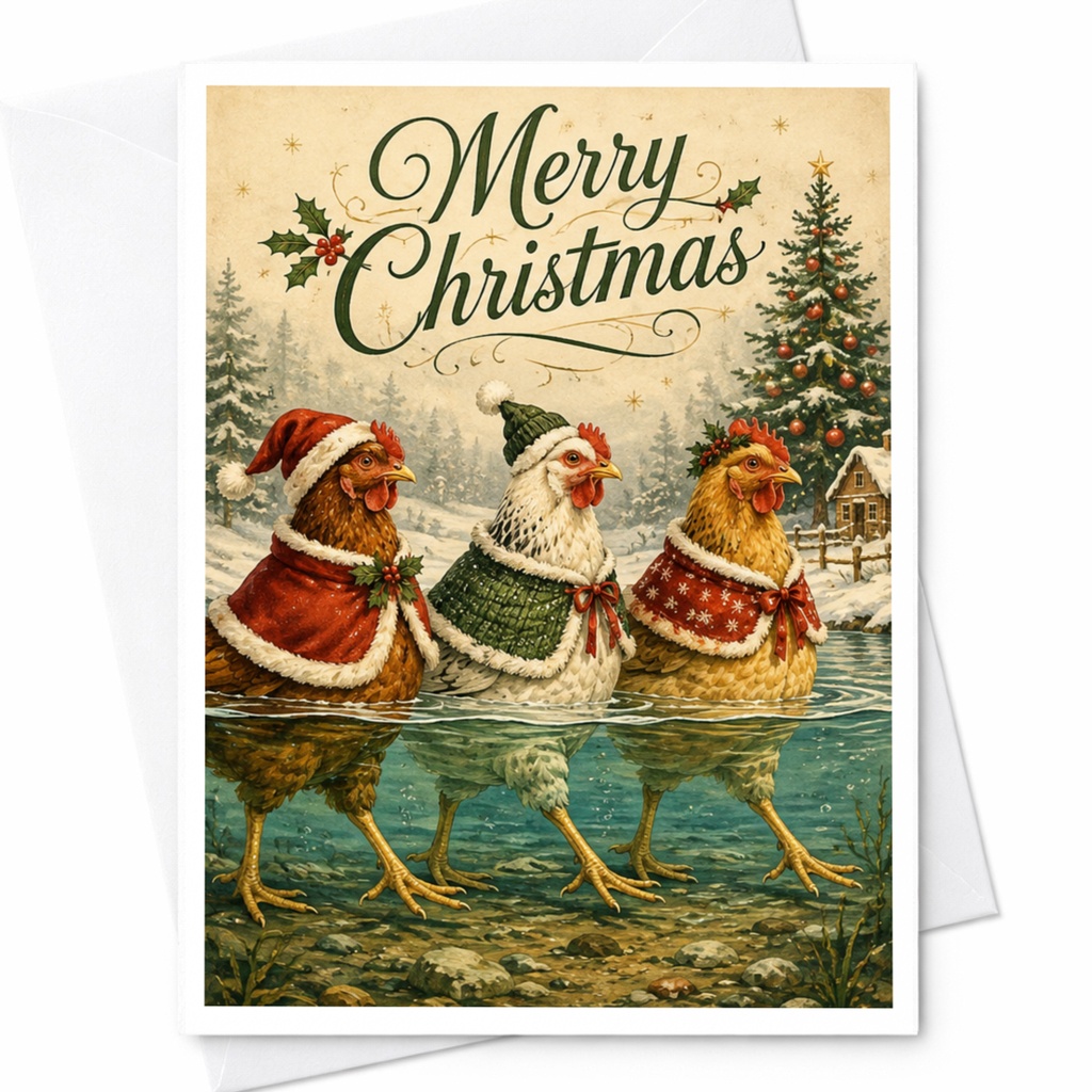 Merry Christmas Card Festive Chickens Holiday Greeting Card Cute Animal Christmas Card For Chicken Lover Funny Xmas Card C6540