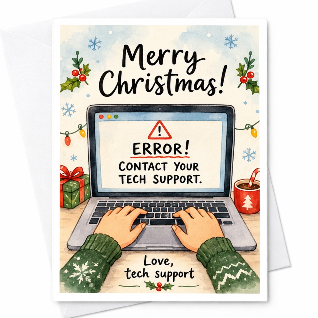 Merry Christmas! Error! Contact Your Tech Support Funny Christmas Card Tech Support Holiday Card For It Professional C6548
