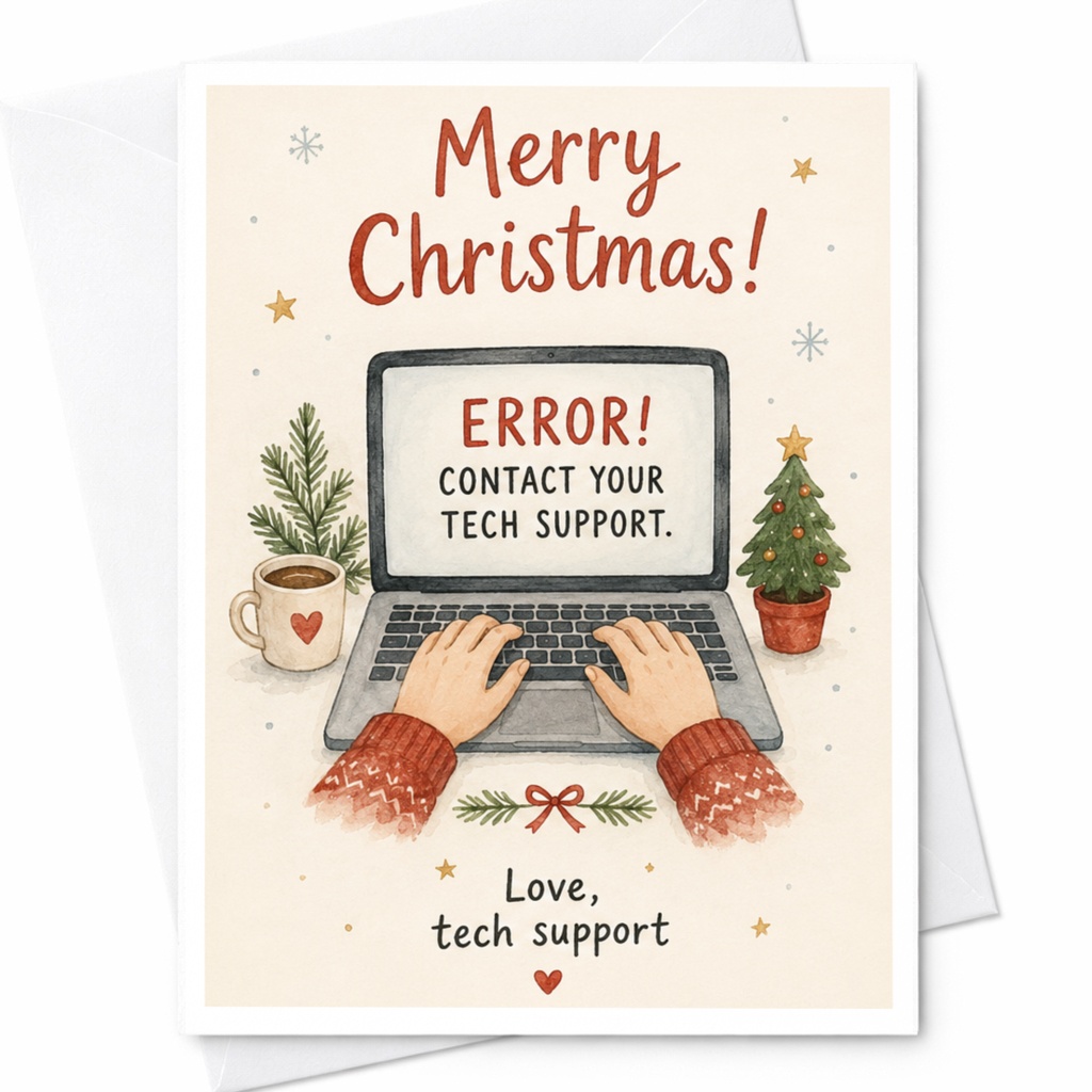 Merry Christmas! Error! Contact Your Tech Support Christmas Card Funny Tech Support Holiday Card For Coworker Office C6549