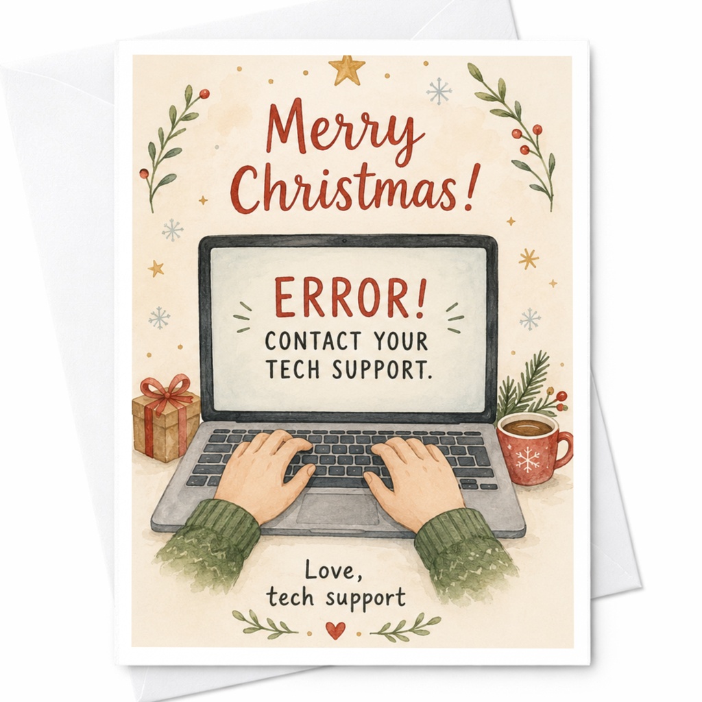 Merry Christmas! Error! Contact Your Tech Support Funny Christmas Card Tech Support Holiday Greeting Card For It Professional C6550