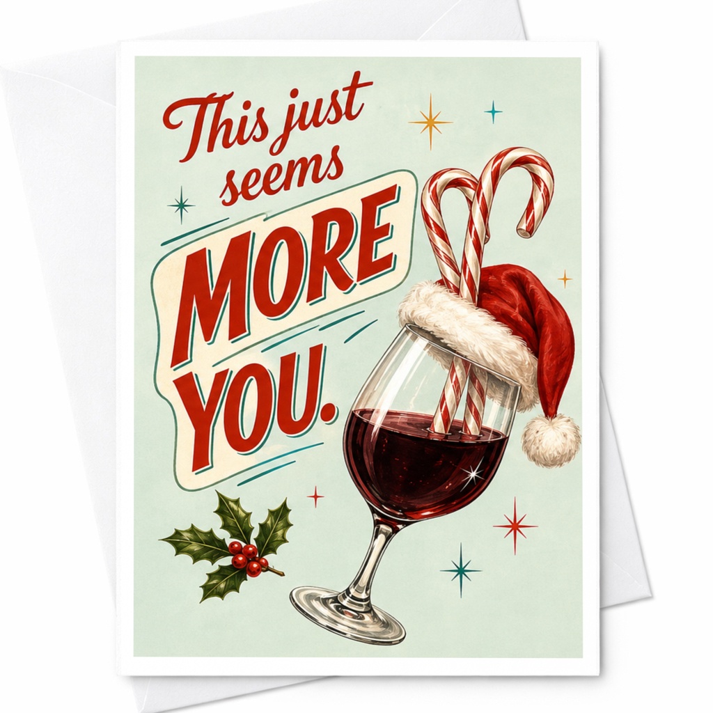 This Just Seems More You Christmas Card Funny Holiday Greeting Card Wine Lover Santa Hat Candy Cane Festive C6552