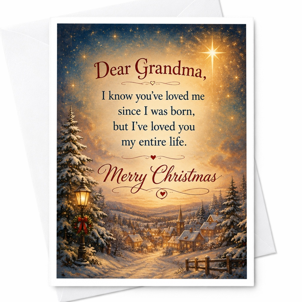 Dear Grandma Merry Christmas Card Sentimental Holiday Greeting Card For Grandma From Grandchild Winter Scene C6561