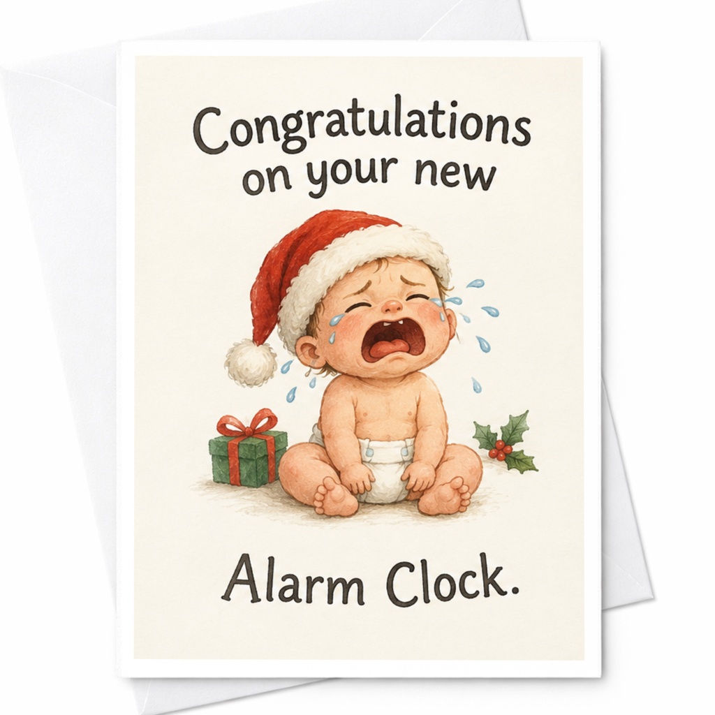 Congratulations On Your New Alarm Clock Funny New Baby Card Cute Santa Baby Christmas Card For New Parents Greeting C6565