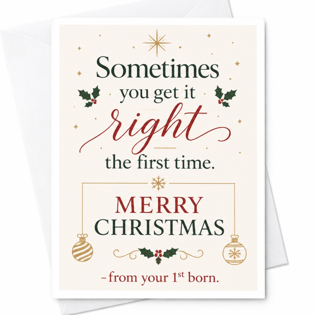Sometimes You Get It Right The First Time Merry Christmas Card From Your 1st Born Funny Holiday Card For Parents C6579