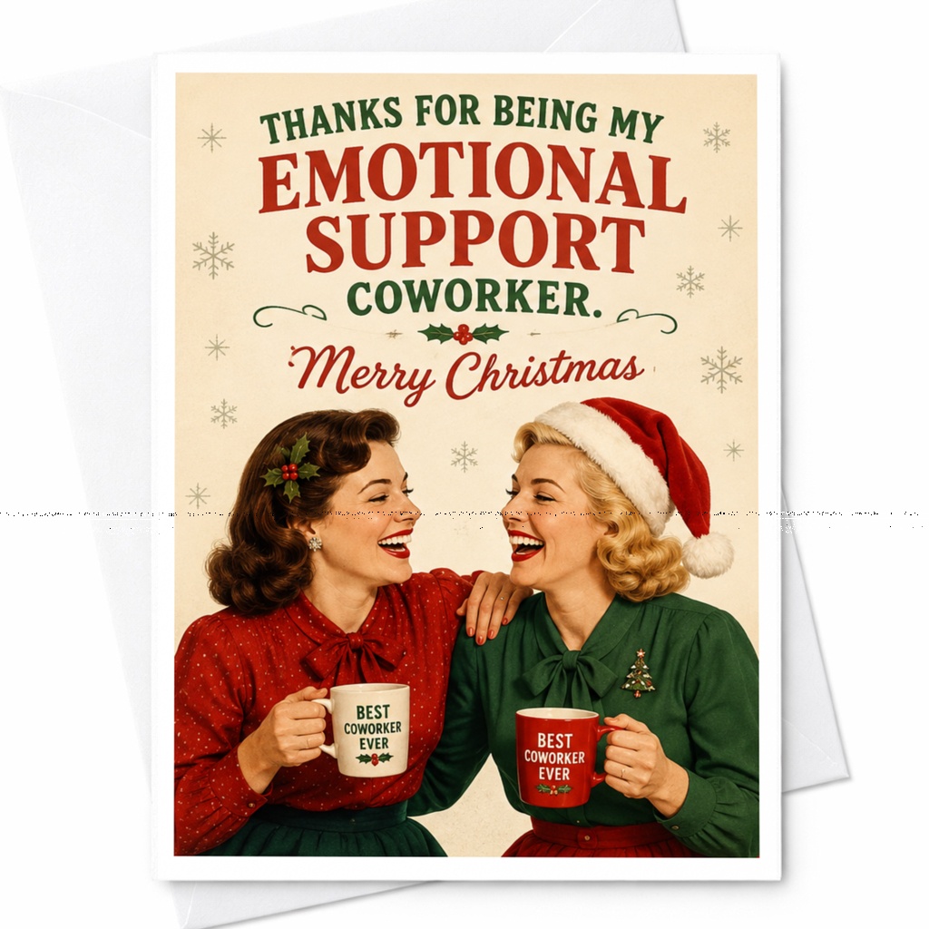 Thanks For Being My Emotional Support Coworker Merry Christmas Card Funny Holiday Greeting For Coworker Best Work Friend C6581