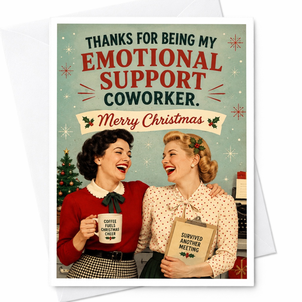 Thanks For Being My Emotional Support Coworker. Merry Christmas Funny Christmas Card For Coworker Office Holiday Greeting Card C6582