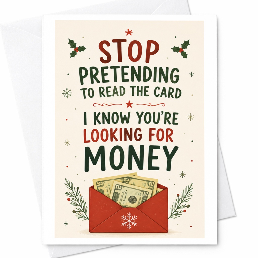 Stop Pretending To Read The Card I Know You're Looking For Money Funny Christmas Card Money Gift Holiday Card C6590