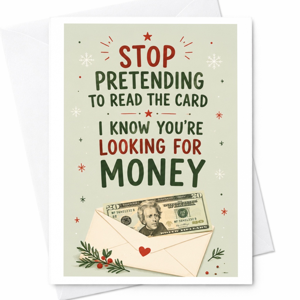 Stop Pretending To Read The Card I Know You're Looking For Money Funny Christmas Card Money Gift Holiday Card C6591