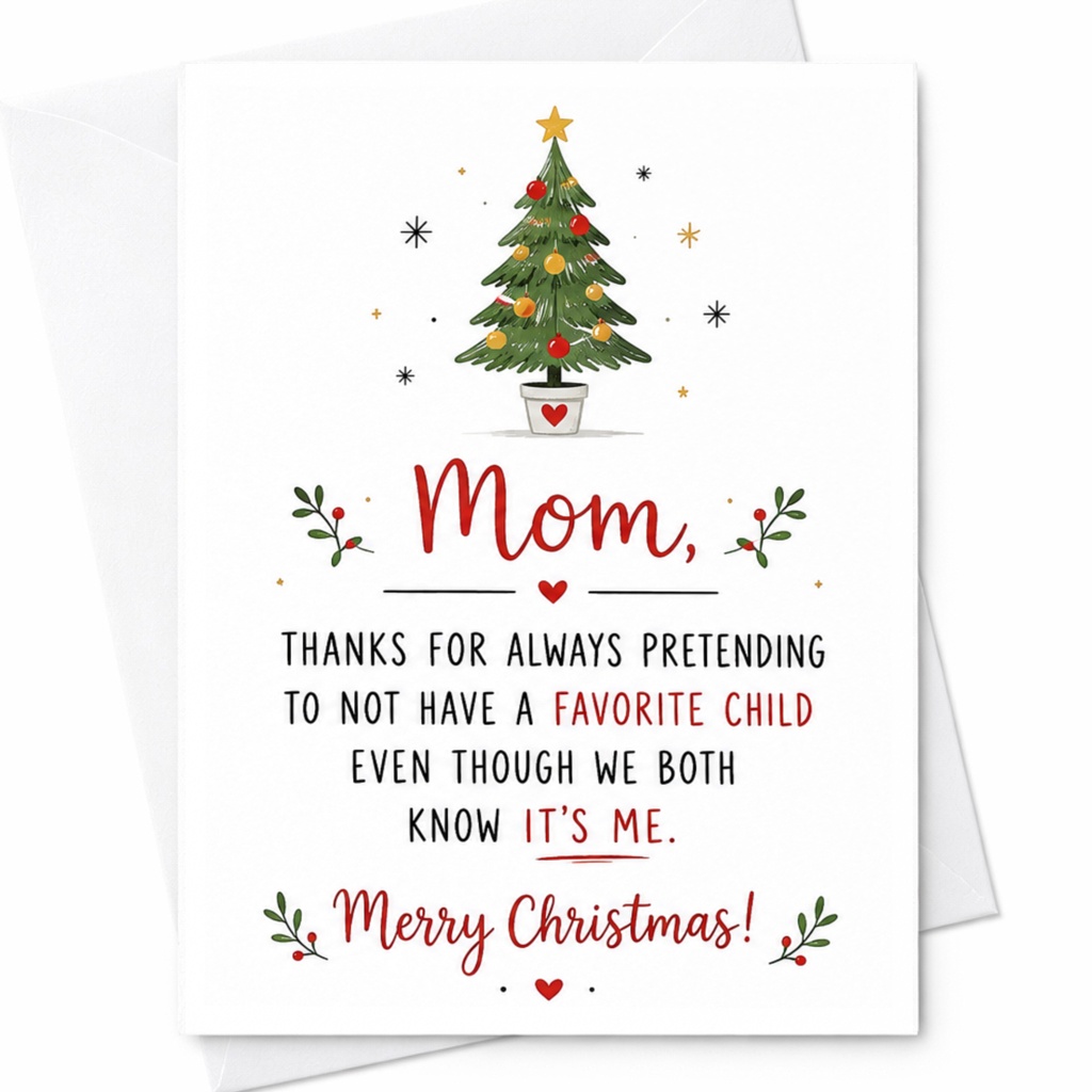 Mom, Thanks For Always Pretending To Not Have A Favorite Child Even Though We Both Know It's Me. Merry Christmas! Funny Christmas C6595