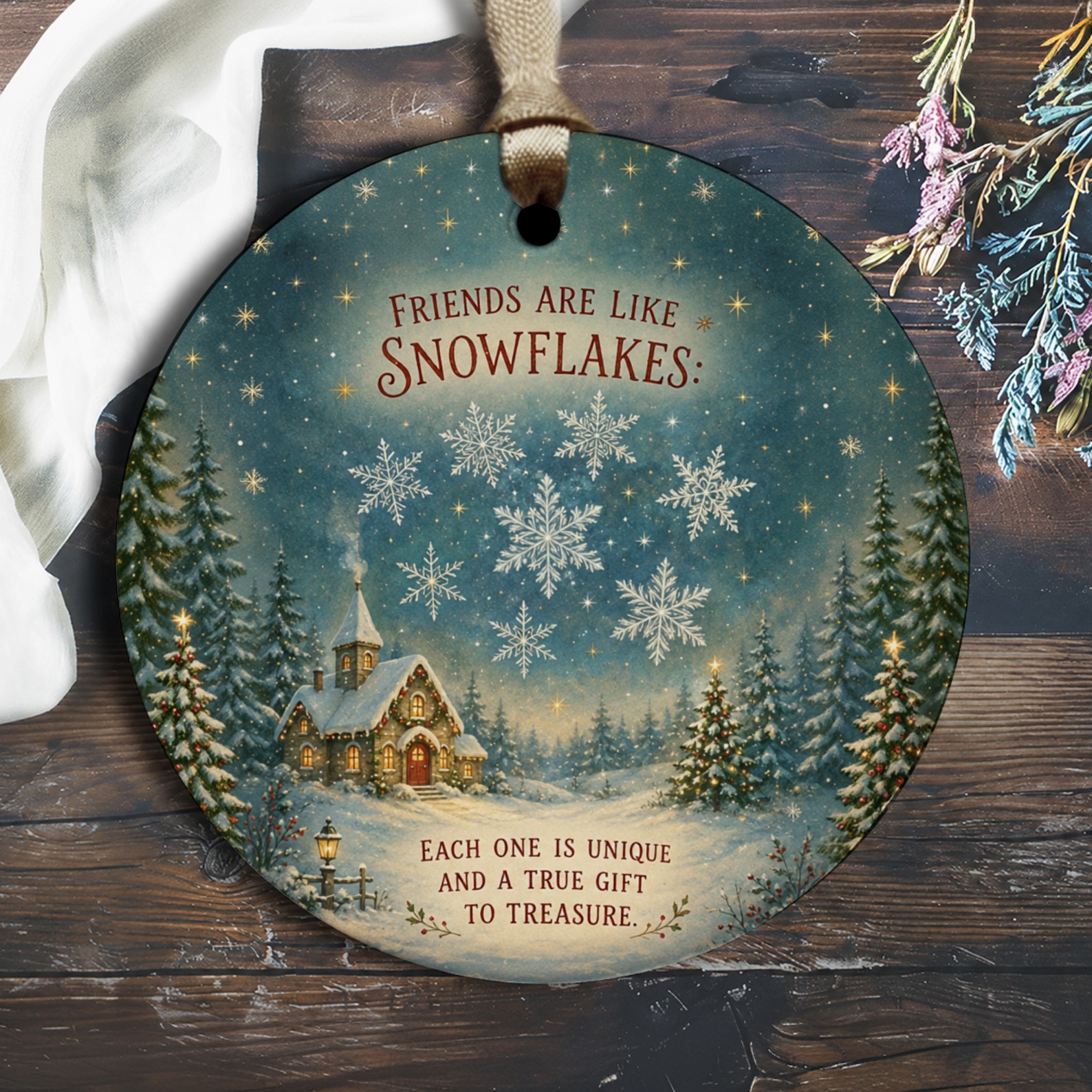Friends Are Like Snowflakes Christmas Ornament Unique Gift Winter Scene Holiday Decor Friendship Keepsake O2241