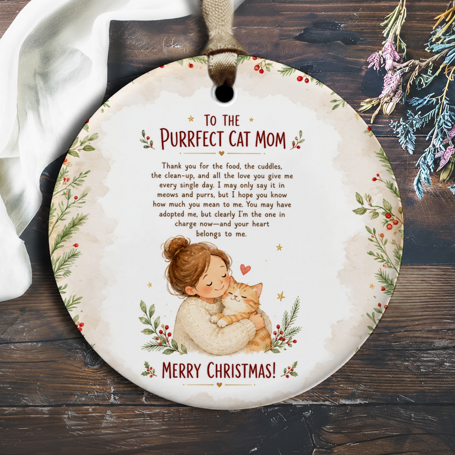 To The Purrfect Cat Mom Merry Christmas Ornament Cat Lover Gift Holiday Decor Cute Cat Mom Christmas Ornament O2262