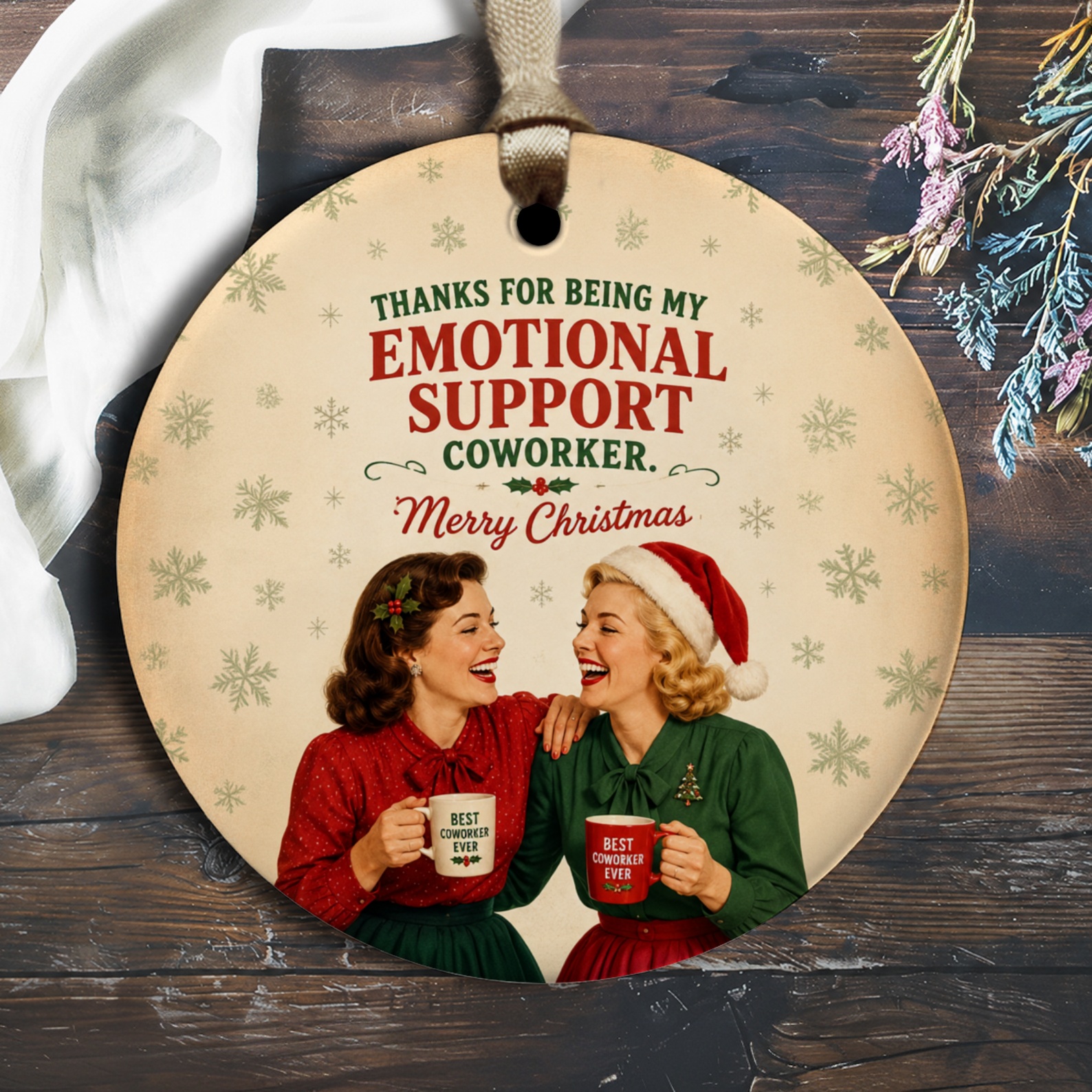 Thanks For Being My Emotional Support Coworker. Merry Christmas Ornament Funny Christmas Ornament For Coworker Vintage Style Holid O2281