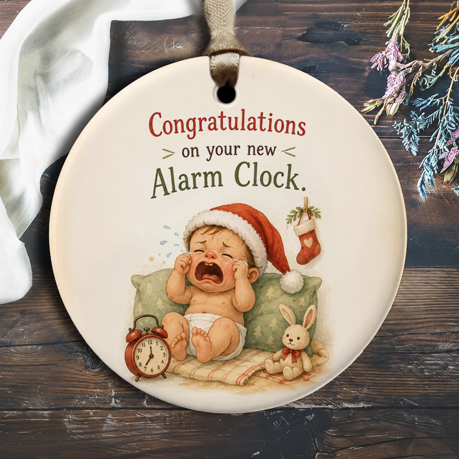 Congratulations On Your New Alarm Clock Funny Baby Ornament New Parent Gift Cute Christmas Baby Keepsake Newborn Holiday Decor O2296