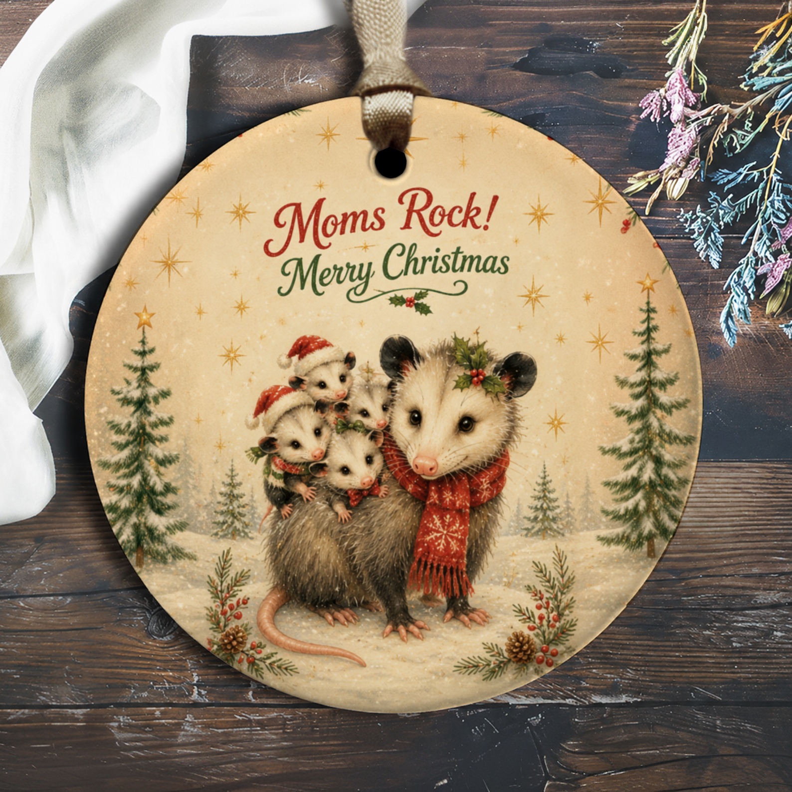 Moms Rock! Merry Christmas Ornament Cute Possum Family Holiday Decor For Mom Animal Lover Christmas Tree Decoration O2235
