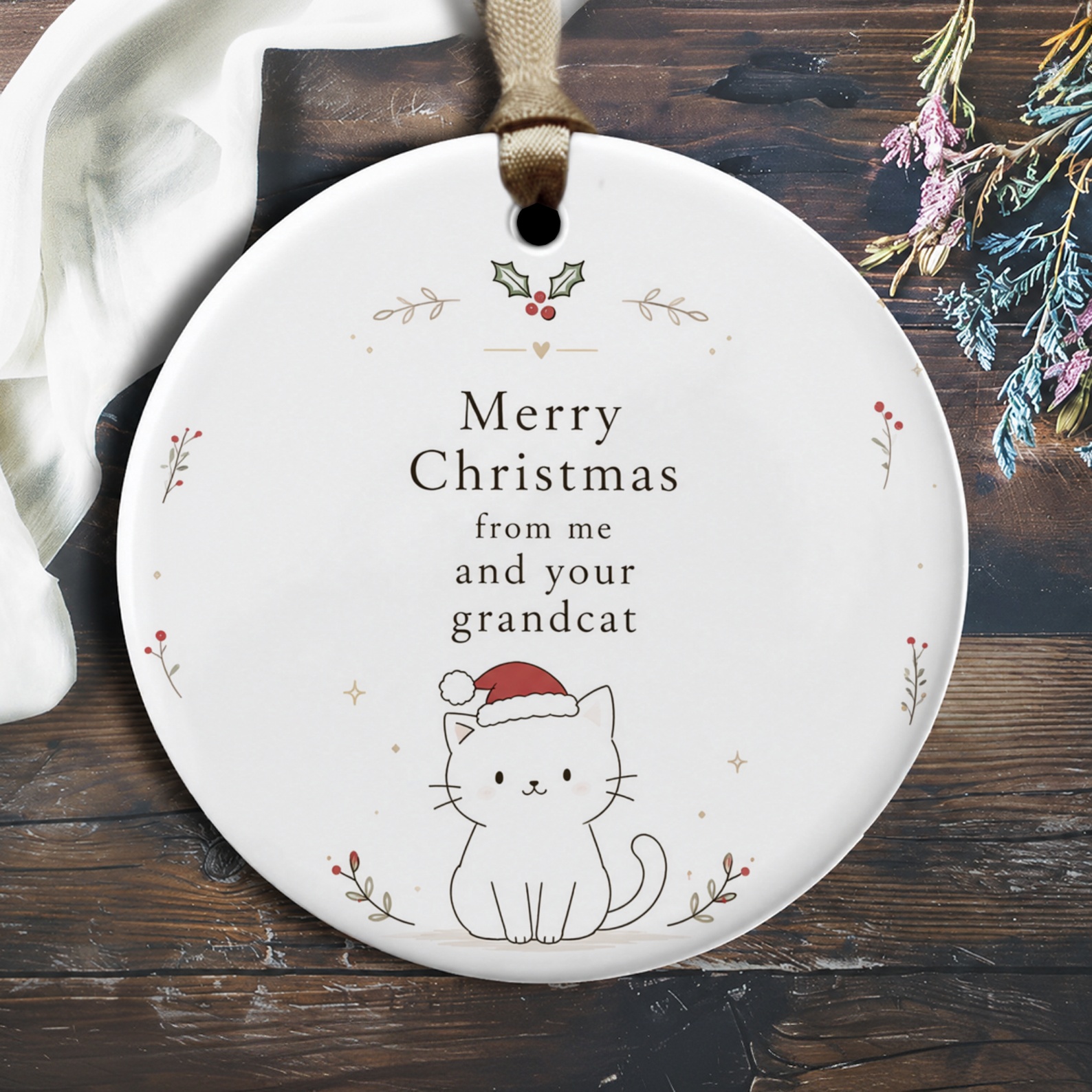 Merry Christmas From Me And Your Grandcat Ornament Cute Cat With Santa Hat Christmas Decoration For Cat Lovers O2236