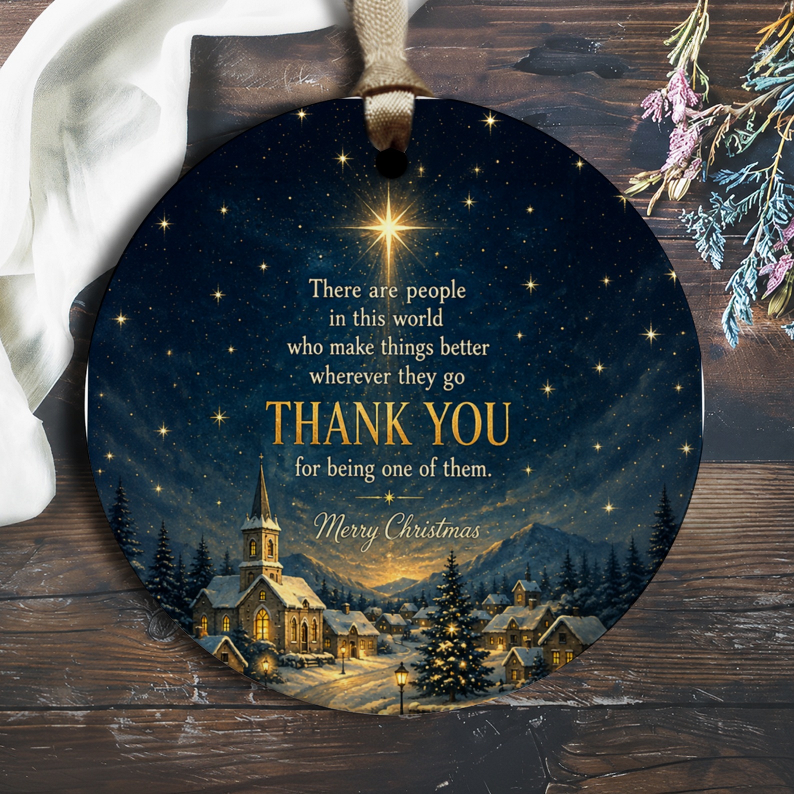 There Are People Who Make Things Better Thank You Ornament Merry Christmas Village Scene Starry Sky Holiday Decor O2317