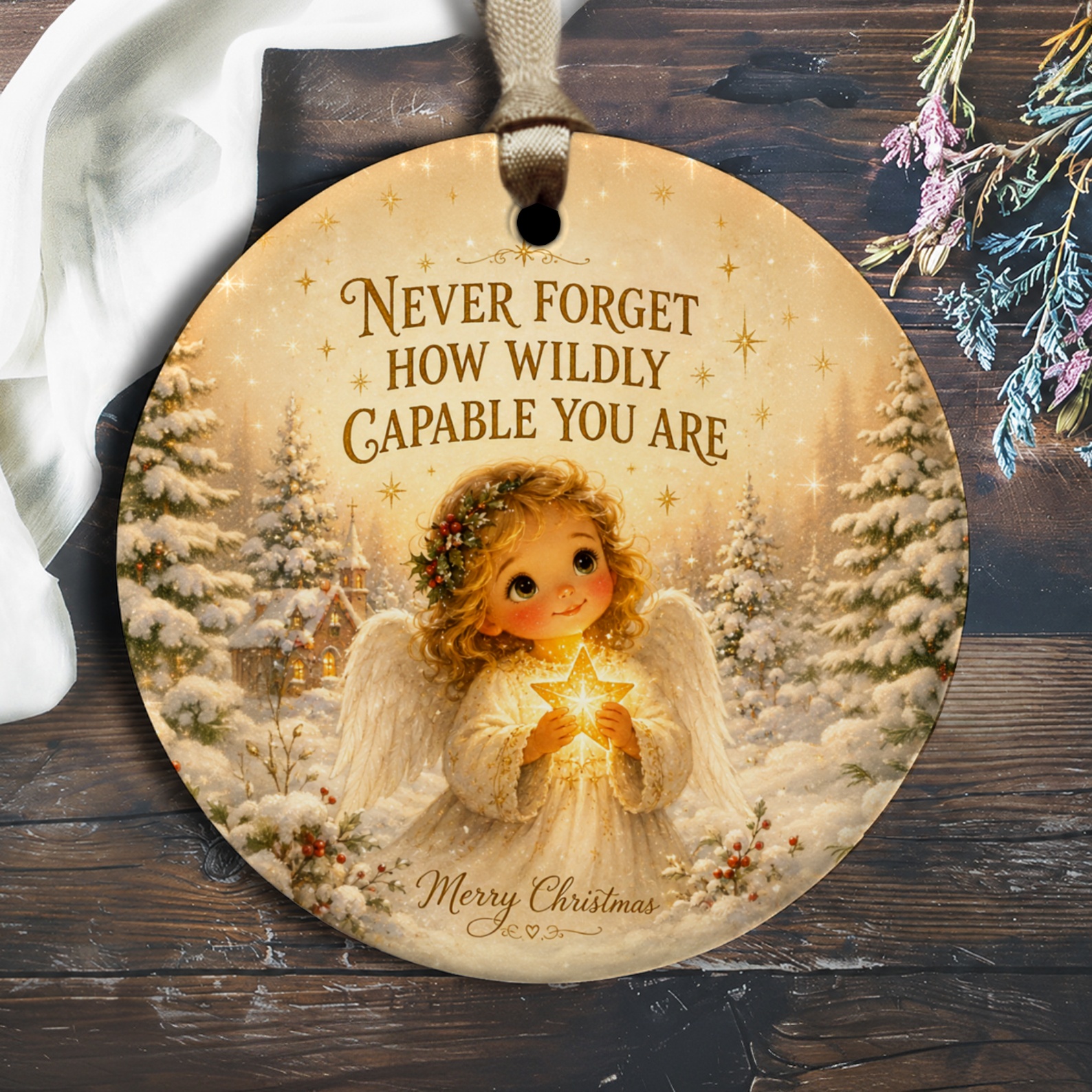 Never Forget How Wildly Capable You Are Christmas Ornament Angel With Star Holiday Decor Inspirational Gift O2243