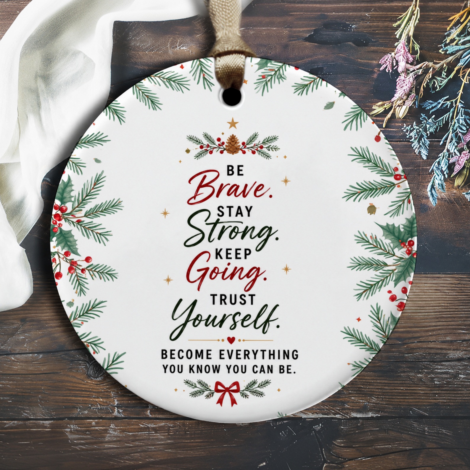 Be Brave. Stay Strong. Keep Going. Trust Yourself. Motivational Ornament Festive Holiday Decor Inspirational Gift O2320