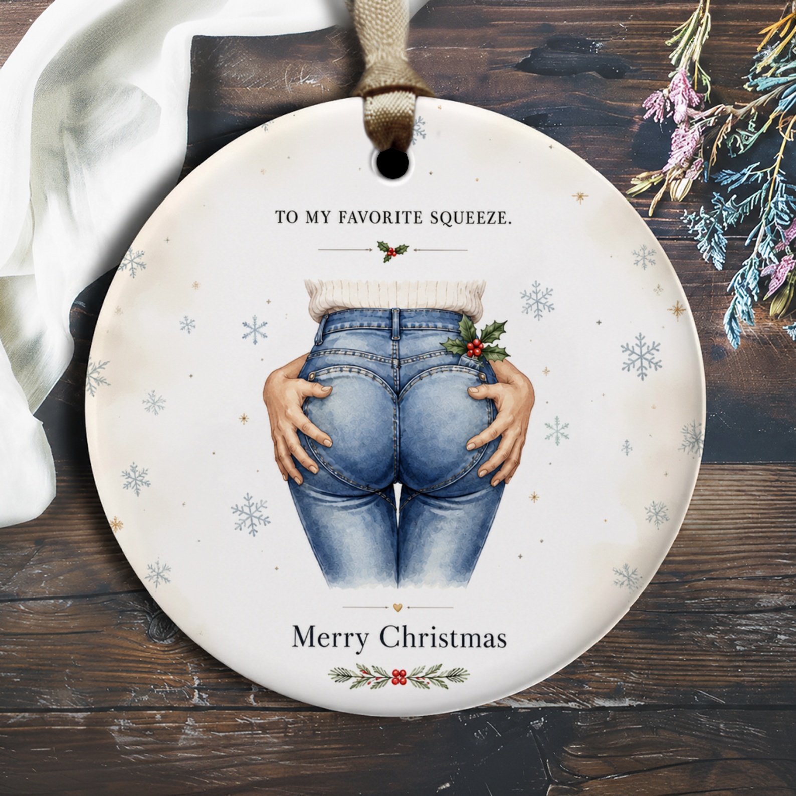 To My Favorite Squeeze. Merry Christmas Ornament Funny Holiday Decor Cute Gift For Partner Christmas Tree Decoration O2251