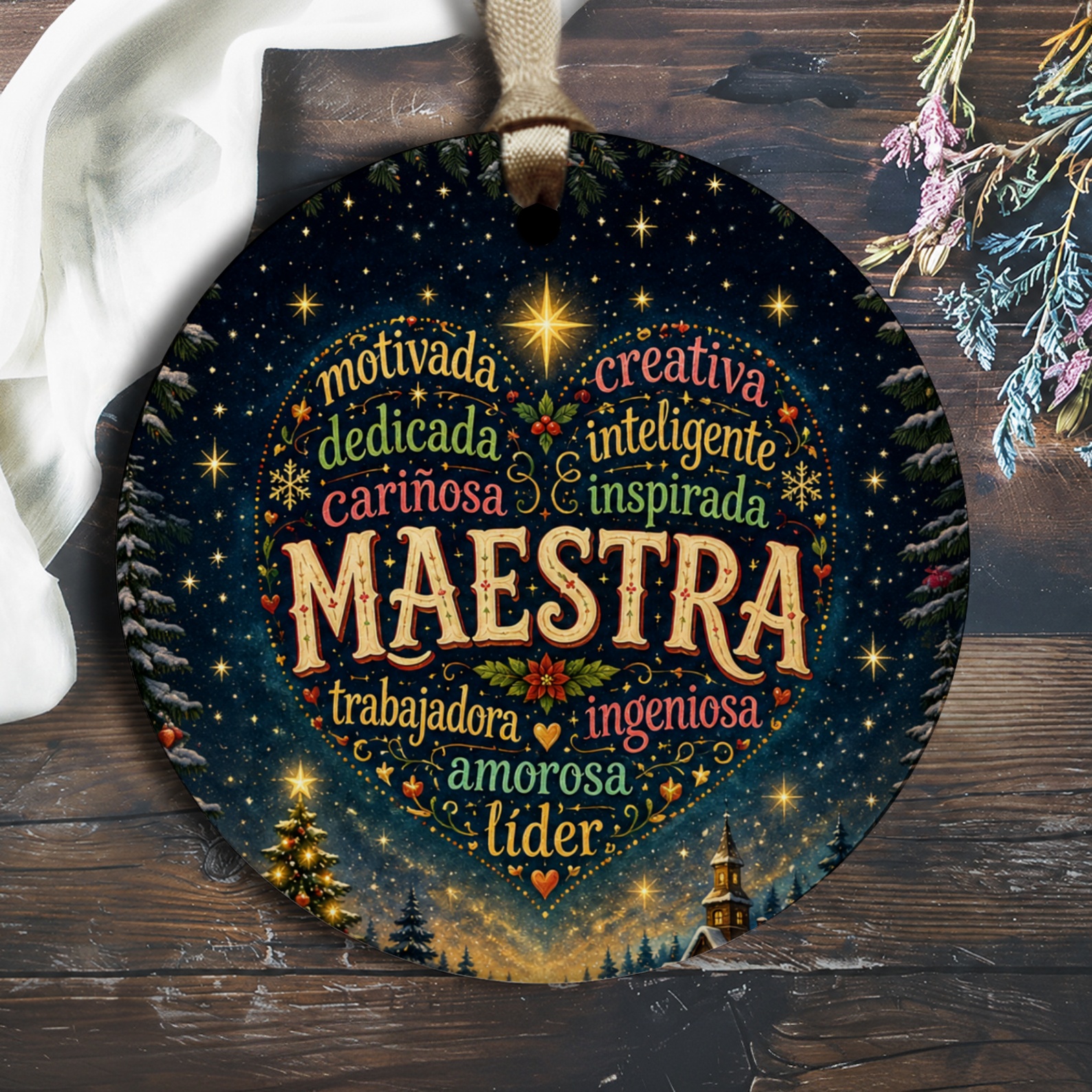 Maestra Motivada Creativa Christmas Ornament Teacher Appreciation Gift Heart Holiday Decor Educator Christmas Gift O2259