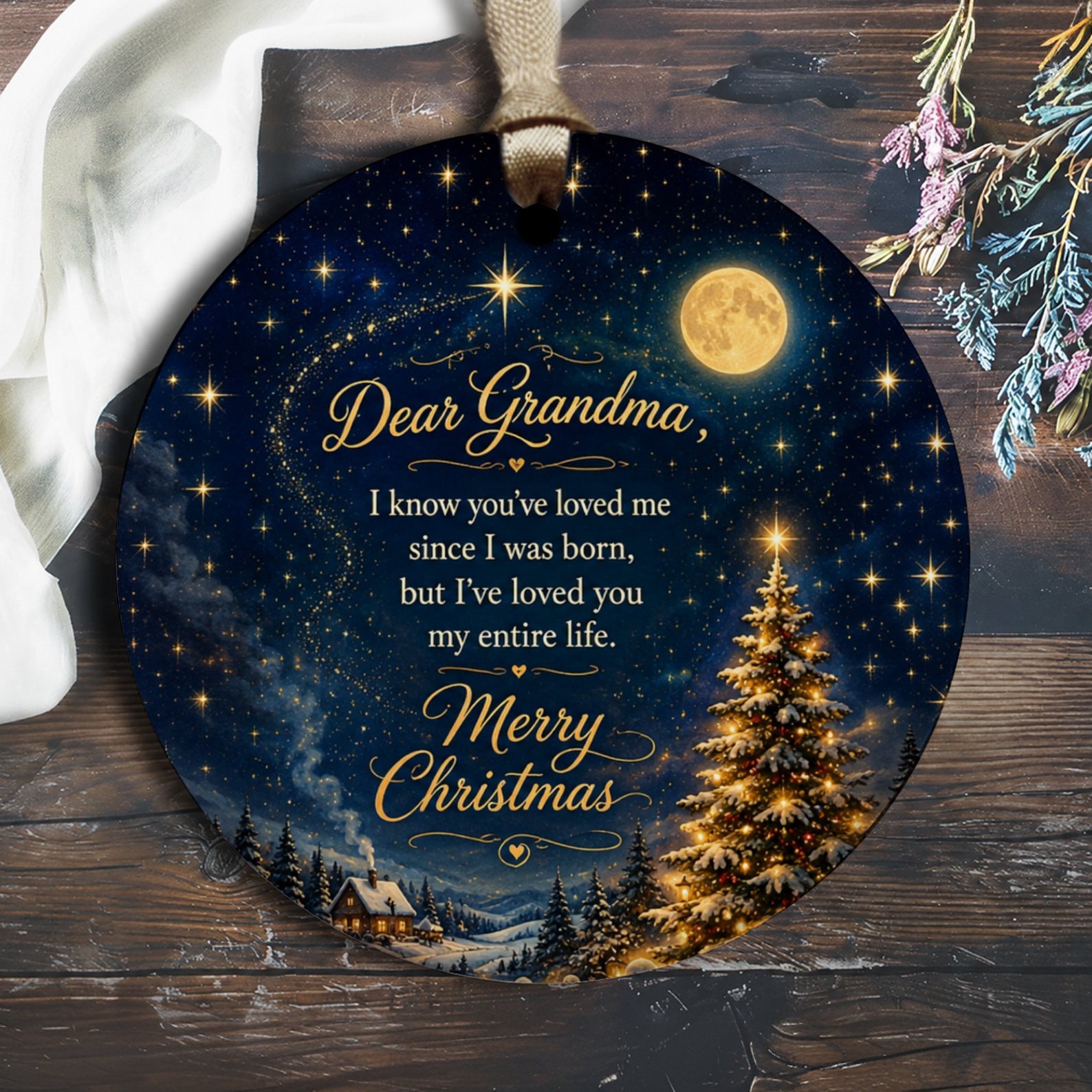 Dear Grandma Merry Christmas Ornament Heartfelt Holiday Gift For Grandma Christmas Tree Starry Night Scene Sentimental Keepsake O2260
