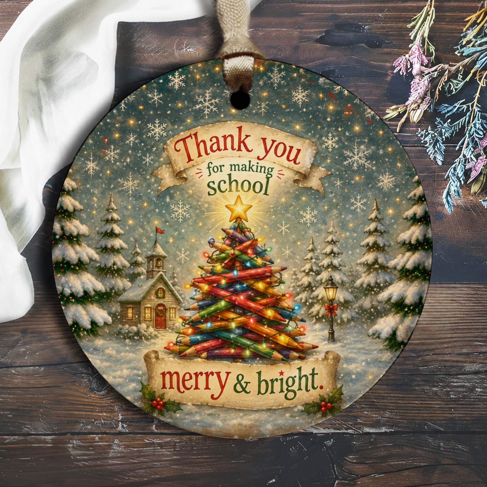 Thank You For Making School Merry & Bright Ornament Christmas Teacher Gift Holiday Decor Festive Tree Decoration O2337