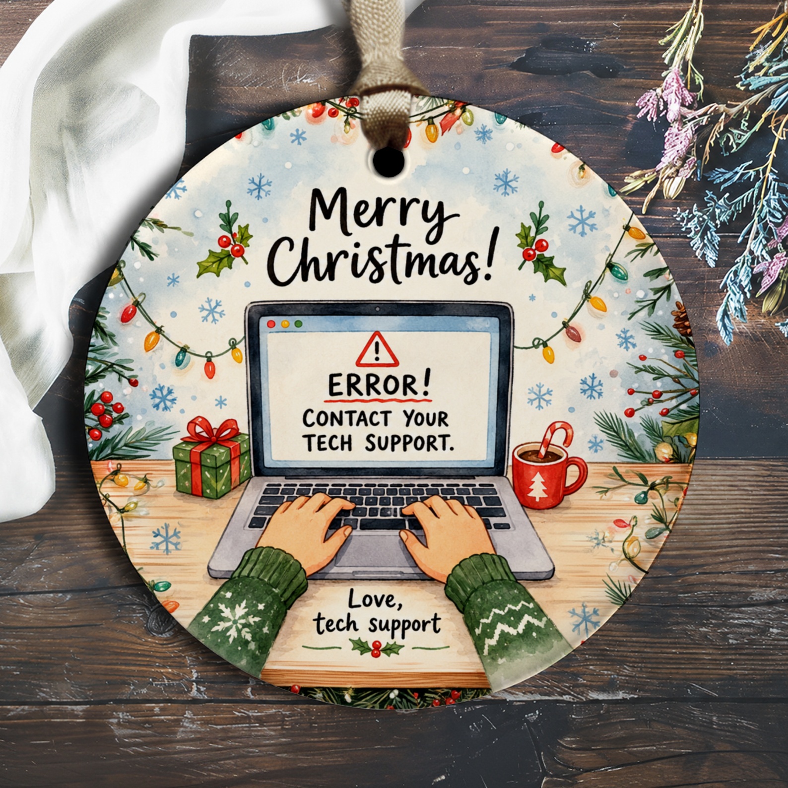 Merry Christmas! Error! Contact Your Tech Support Funny Tech Support Christmas Ornament Holiday Decor Gift O2266