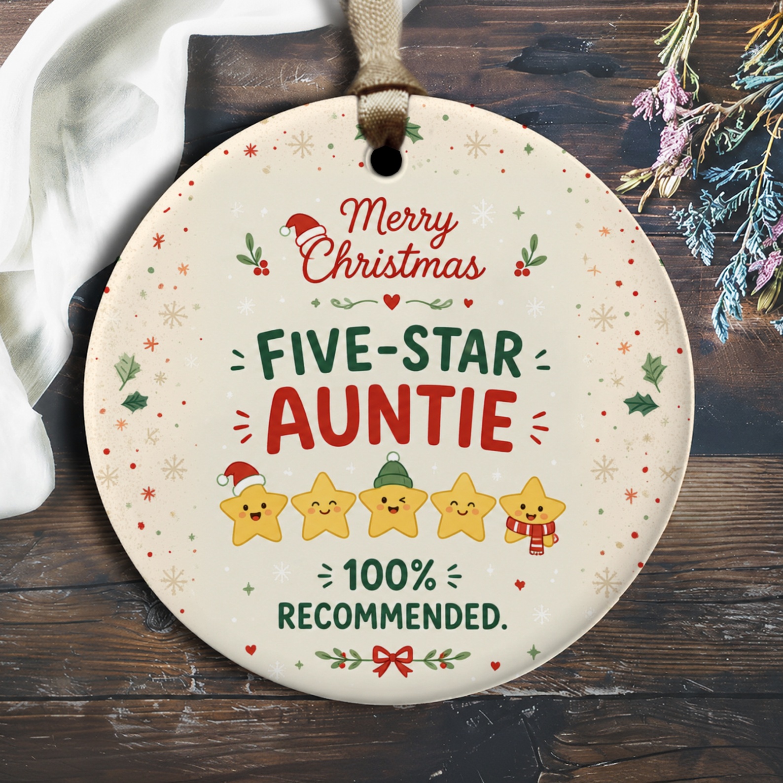 Merry Christmas Five-Star Auntie Ornament Holiday Decoration 100% Recommended Cute Gift For Aunt Xmas Decor O2338