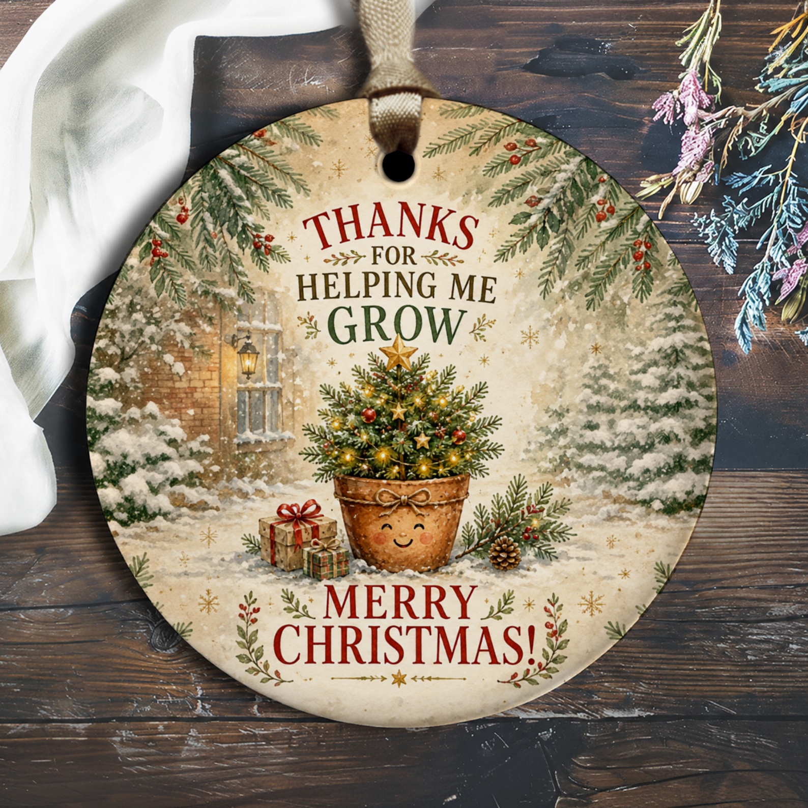 Thanks For Helping Me Grow Merry Christmas Ornament Holiday Tree Decoration Teacher Gift Festive Home Decor O2271