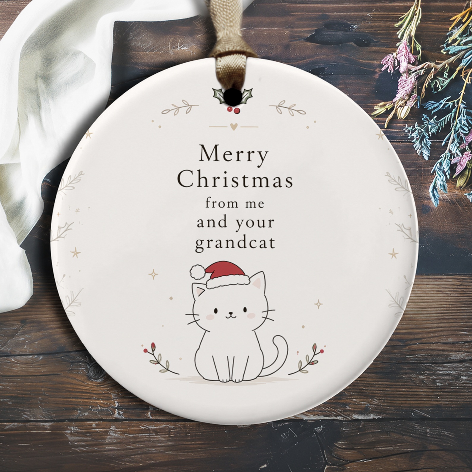 Merry Christmas From Me And Your Grandcat Ornament Cute Cat With Santa Hat Christmas Decoration Gift For Cat Lovers O2351
