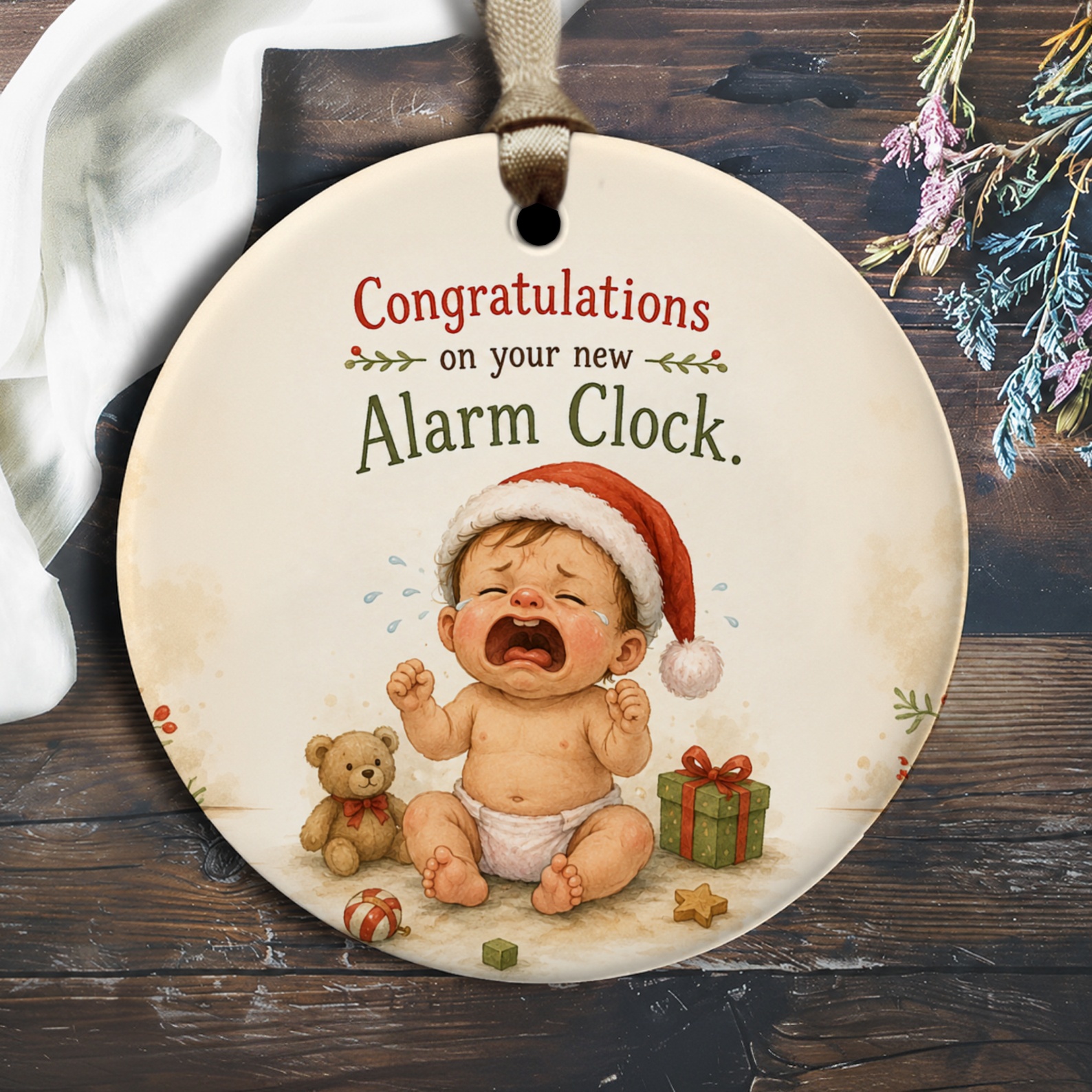 Congratulations On Your New Alarm Clock Funny New Baby Ornament Cute Baby Gift New Parents Christmas Ornament Baby Shower Gift O2294