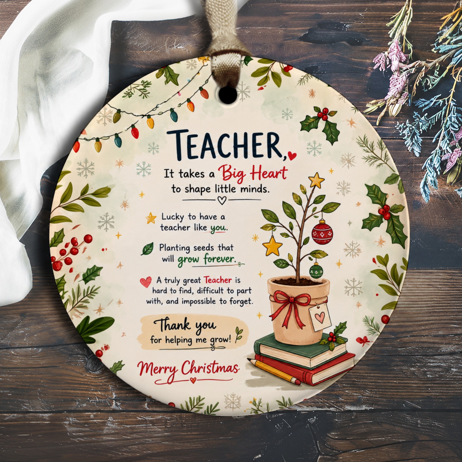 Teacher It Takes A Big Heart Ornament Christmas Teacher Appreciation Gift Thank You Holiday Decoration O2297