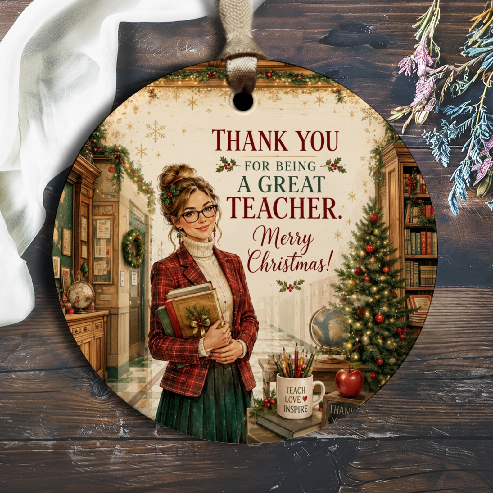 Thank You For Being A Great Teacher Merry Christmas Ornament Teacher Appreciation Holiday Gift Classroom Decor O2299