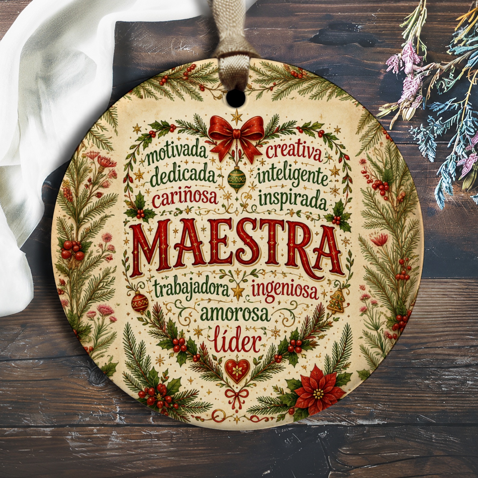 Maestra Teacher Appreciation Ornament Christmas Gift Motivated Creative Inspired Educator Holiday Decor O2309