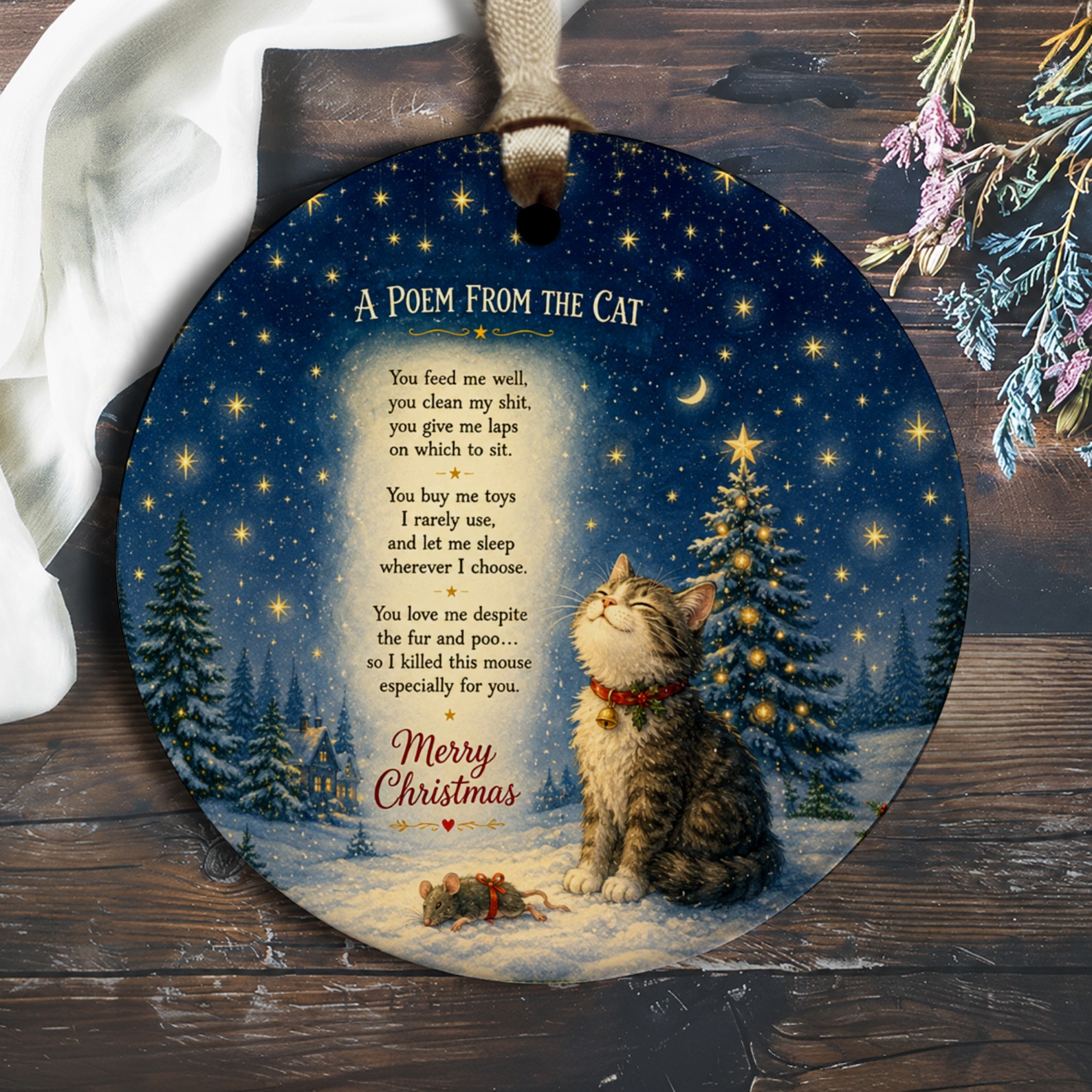 A Poem From The Cat Merry Christmas Ornament Funny Cat Lover Christmas Decor Cute Holiday Gift For Pet Owners Cat Christmas Tree O O2311