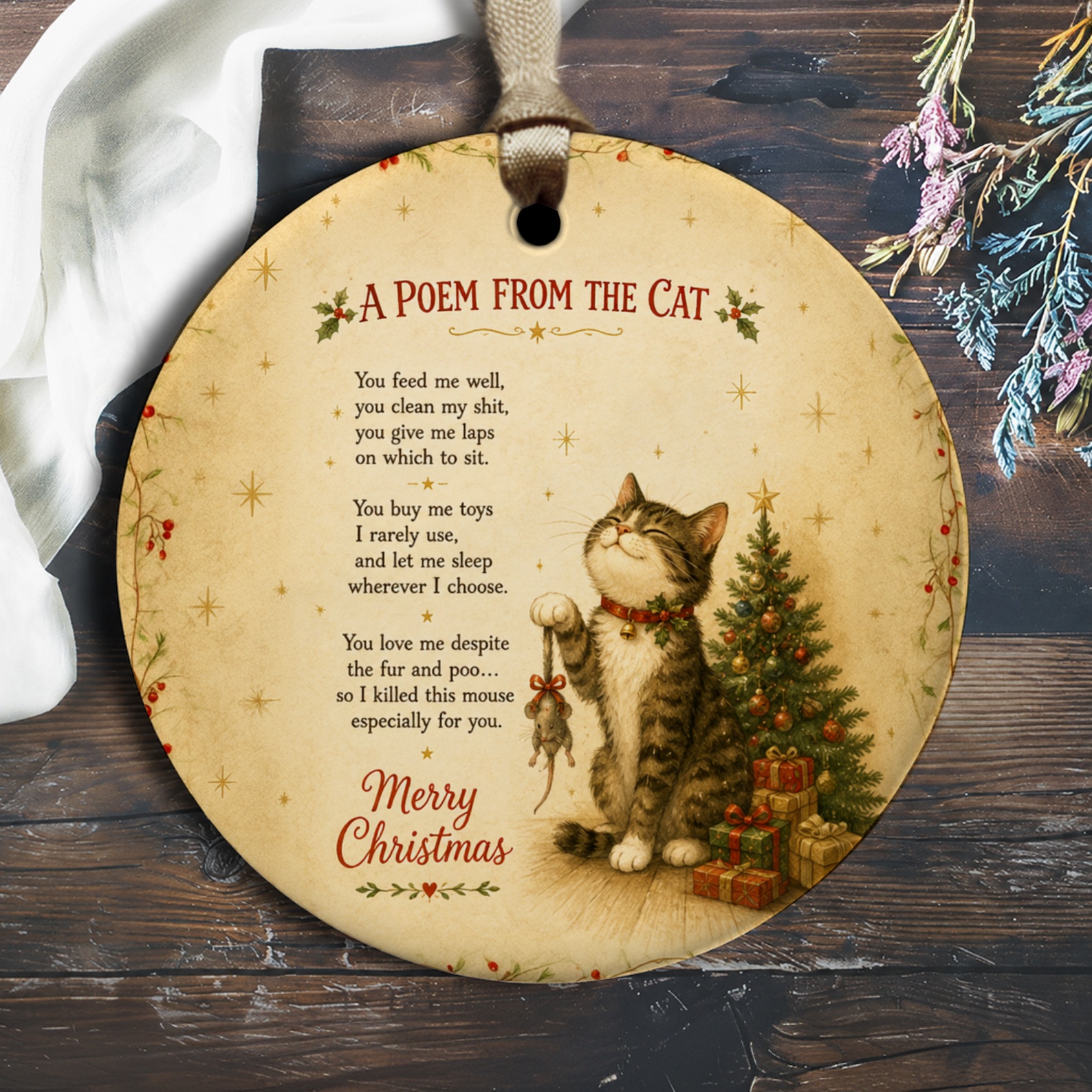 A Poem From The Cat Merry Christmas Ornament Funny Cat Lover Holiday Decor Cute Kitty Christmas Tree Gift O2321